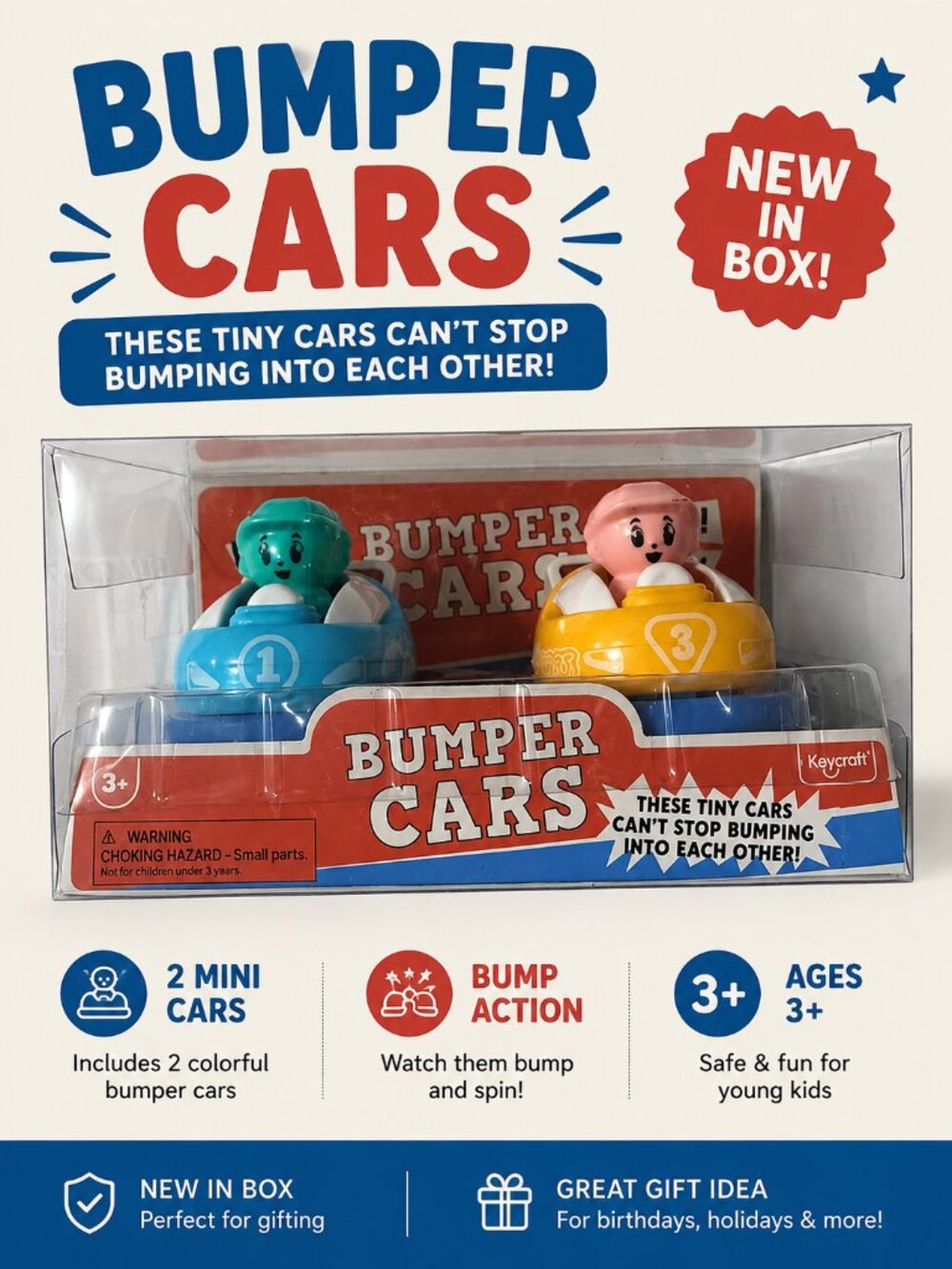 Keycraft Bumper Cars Tiny Toy Vehicle Set New NIB